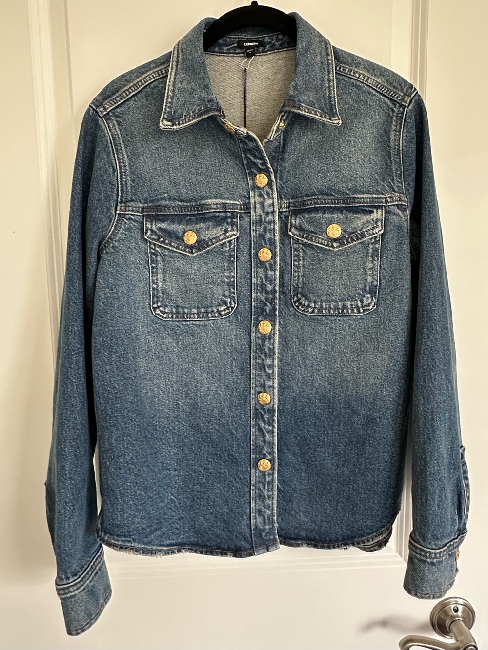 Express Novelty Button Denim Shirt Jacket - Shacket - Small